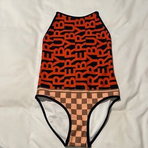 Burberry Orange and Tan Logo High-Neck One-Piece